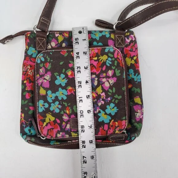 Relic Crossbody Purse Canvas & Faux Leather Trim Brown Floral & Stripes Small - Picture 12 of 15